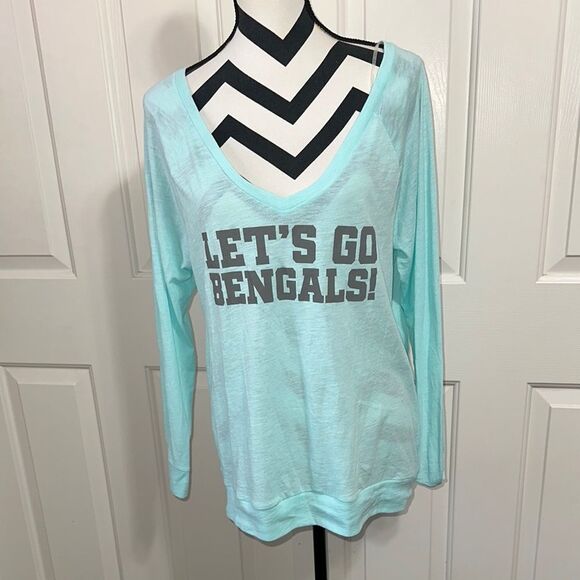 PINK Light Blue Long Sleeve 'Let's Go Bengals!' Top - Picture 1 of 4